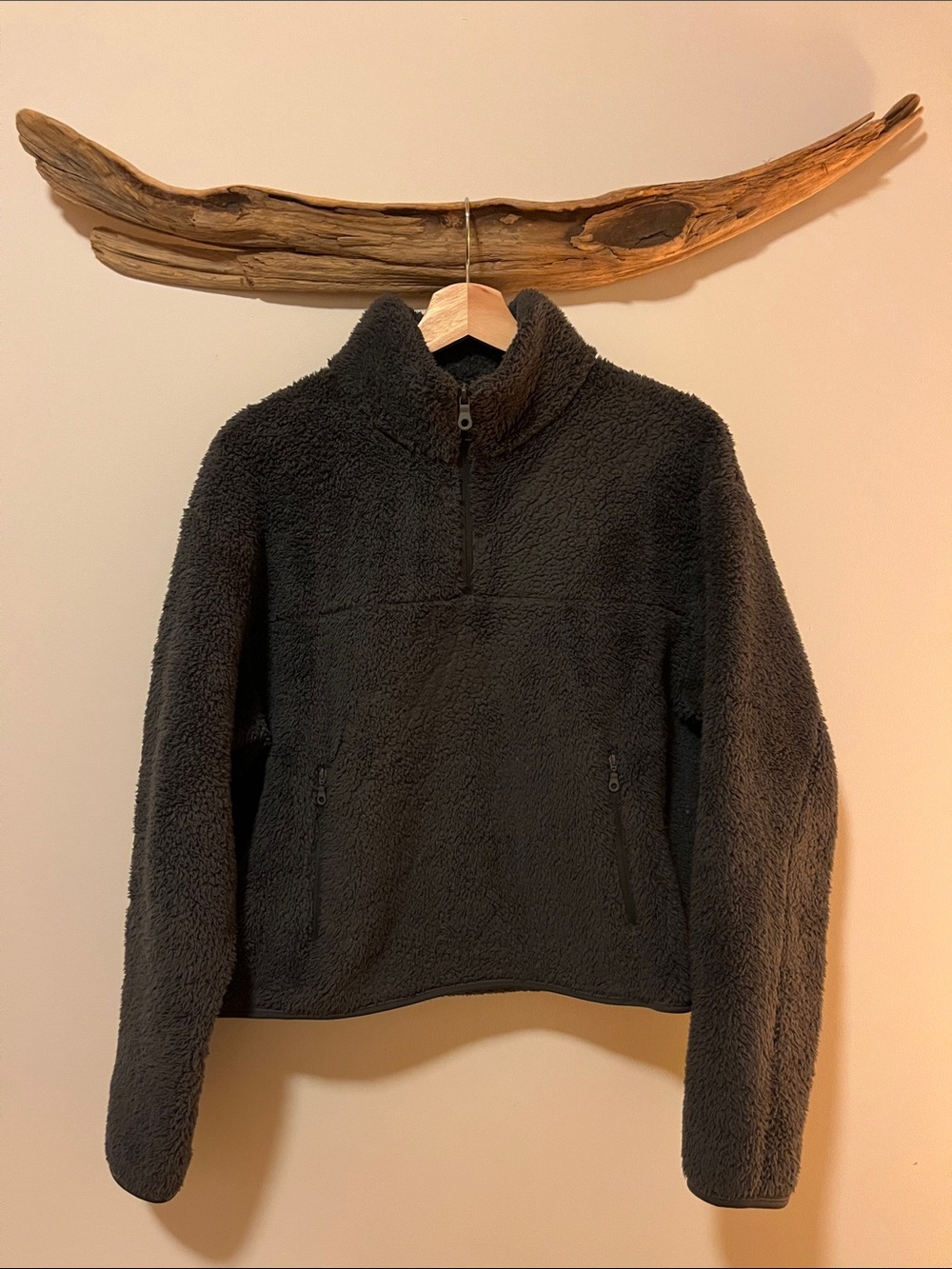 Cropped Girlfriend Collective Charcoal Gray Sherpa Half-Zip Fleece Jacket